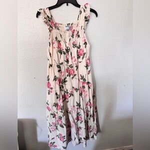 Old Navy Cream Dress with Pink and Green Floral Print